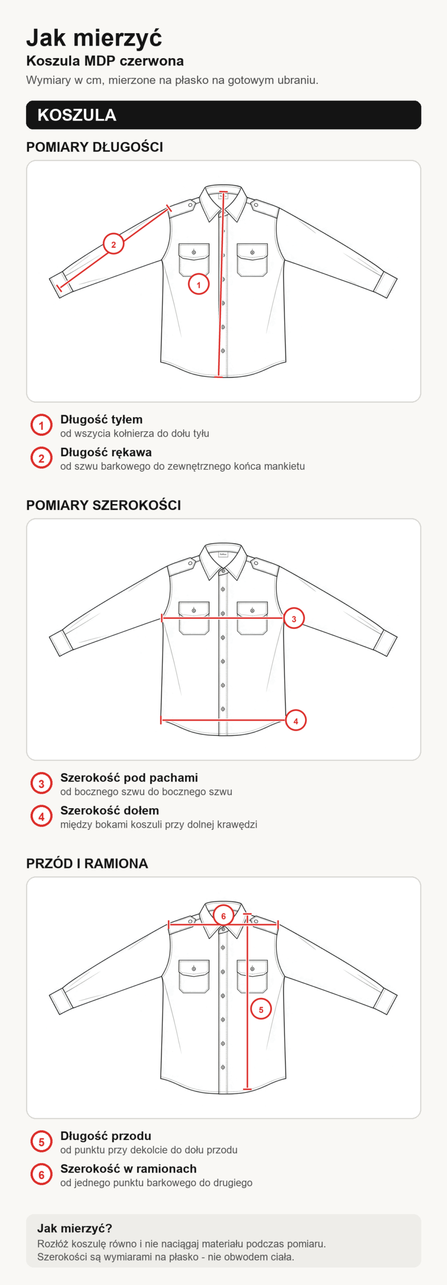 Jak mierzyć koszulę MDP - sześć kierunków pomiaru