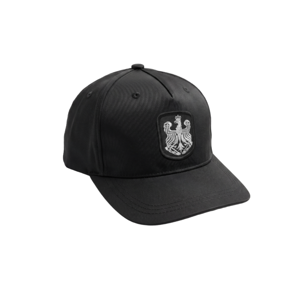 Czapka koszarowa OSP z daszkiem czarna Poliamid z emblematem orzełek